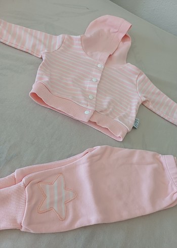 Pudra Pembe Bebek Kız Takım Kapüşonlu