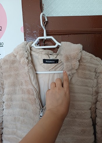 l Beden camel Renk Bej Kürk Detaylı Midi Kadın Mont