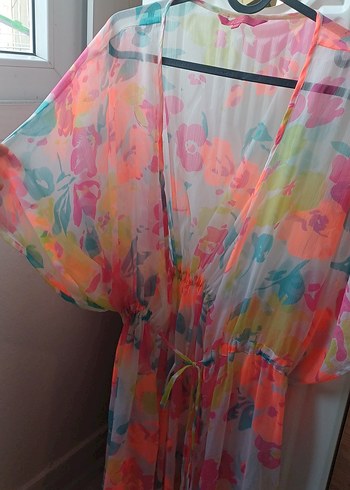 l Beden Kadın Çok Renkli Uzun Bohem Kimono Pareo