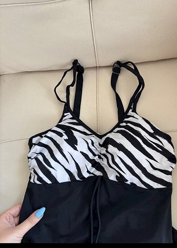 m Beden siyah Renk Zebra Desenli Drapeli Siyah Kadın Mayo