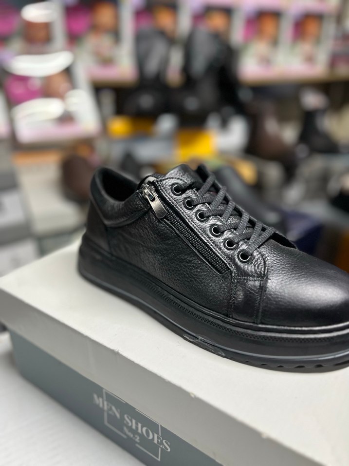 Siyah deri Erkek Günlük Bağcıklı Ayakkabı - Görsel 2