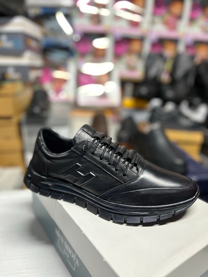 Siyah Deri Bağcıklı Erkek GünlükAyakkabı - Görsel 4