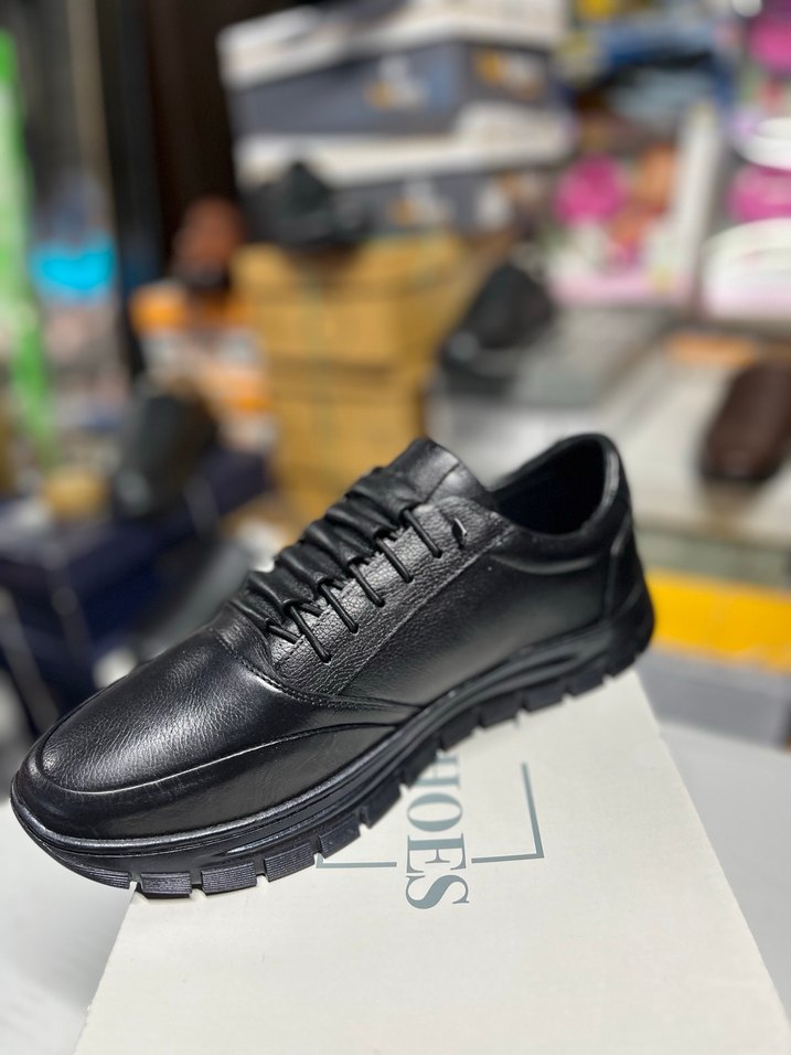 Siyah Deri Bağcıklı Erkek GünlükAyakkabı - Görsel 2