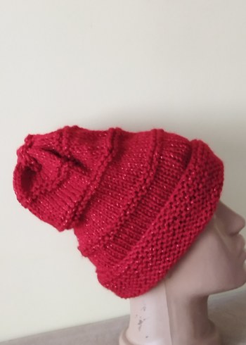Kırmızı Örgü Kadın Bere - Görsel 2