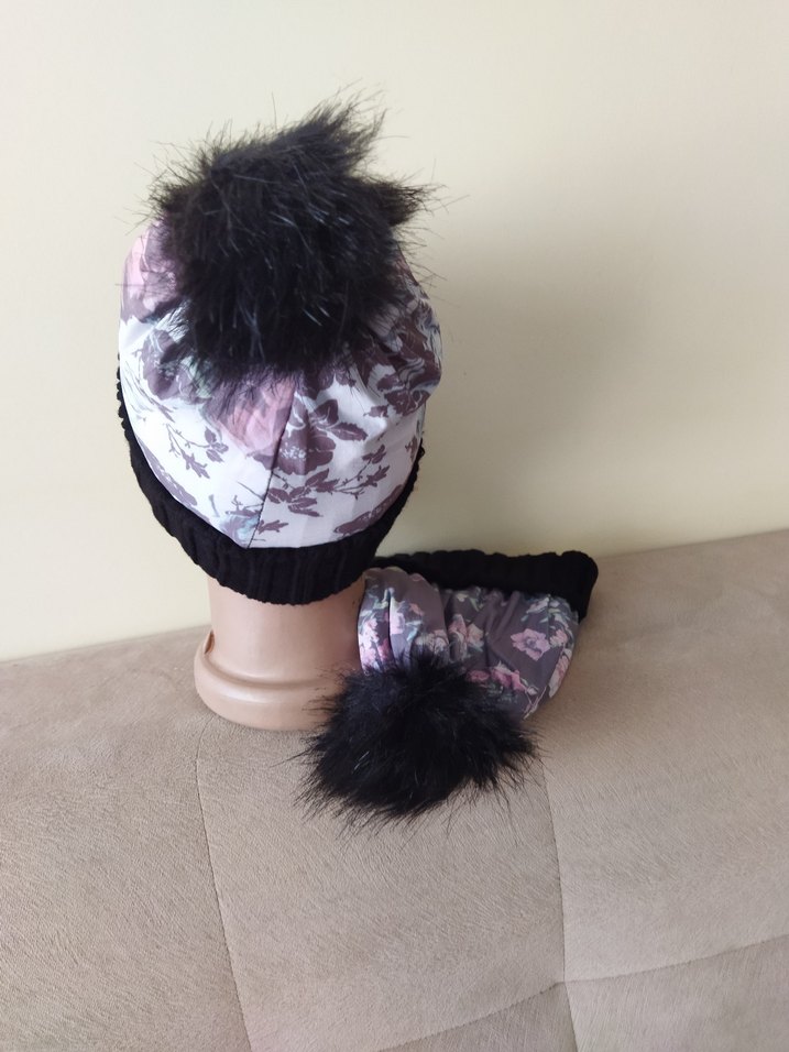 Çiçek Desenli Gri Örgü Kadın Bere - Görsel 2