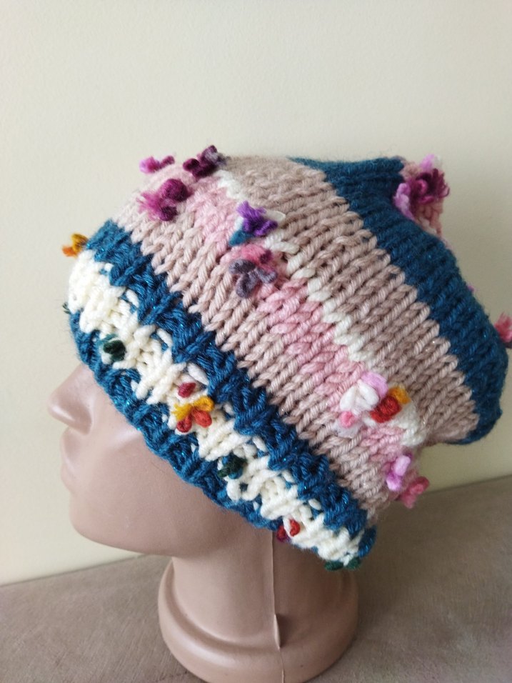 Renkli Örgü Bohem Kadın Bere - Görsel 3