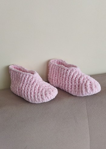 Kız Çocuk Pembe Örgü Sıcak Ev Terliği - Görsel 3