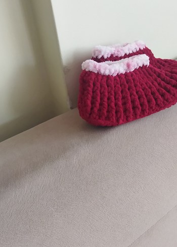 Kız Çocuk Pembe kırmızı Örgü Sıcak Ev Terliği - Görsel 2