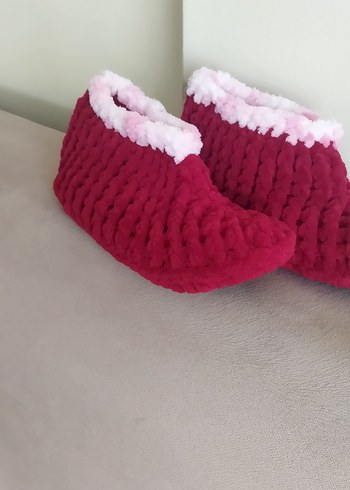 Kız Çocuk Pembe kırmızı Örgü Sıcak Ev Terliği - Görsel 3