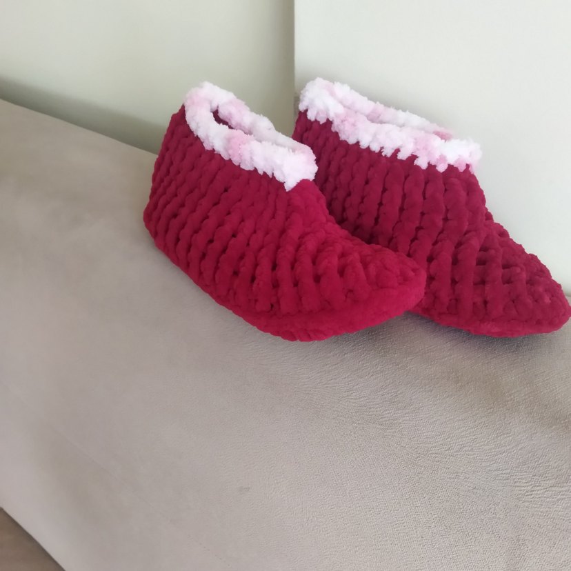 Kız Çocuk Pembe kırmızı Örgü Sıcak Ev Terliği - Görsel 3