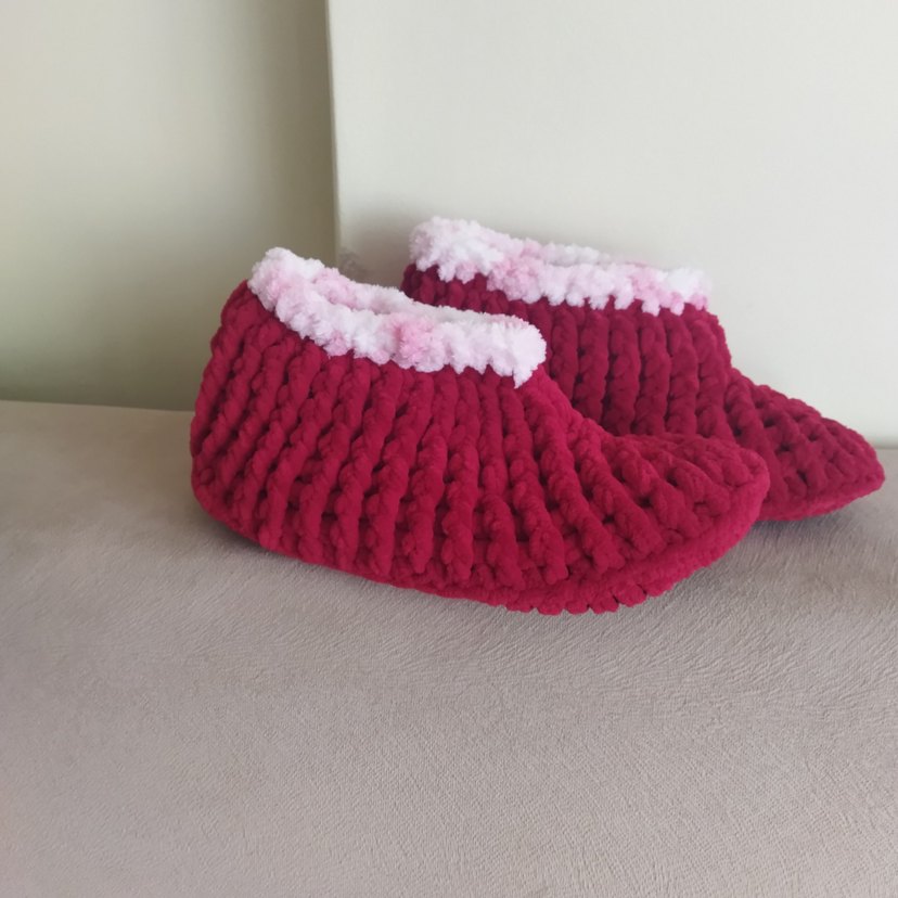 Kız Çocuk Pembe kırmızı Örgü Sıcak Ev Terliği - Görsel 4