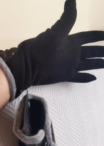 Düğmeli Gri Kadın Eldiveni - Görsel 7