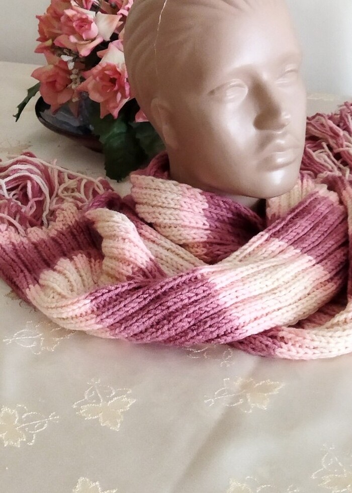 Uzun Ebruli el örgüsü atkı - Görsel 3