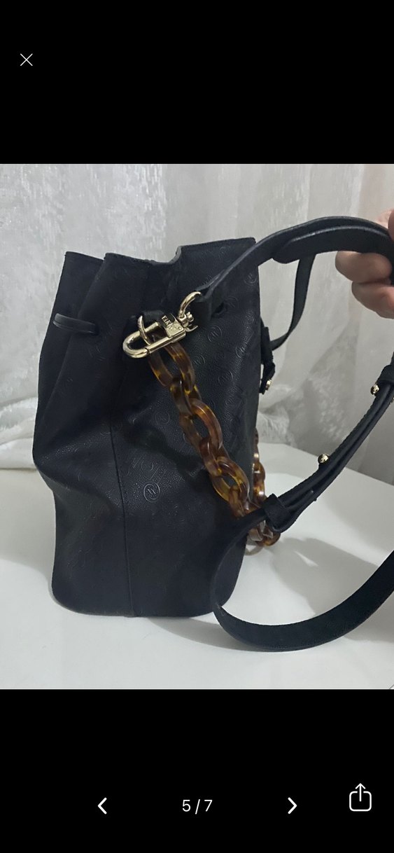 Zincir Detaylı Siyah Deri Kadın Çanta - Görsel 5