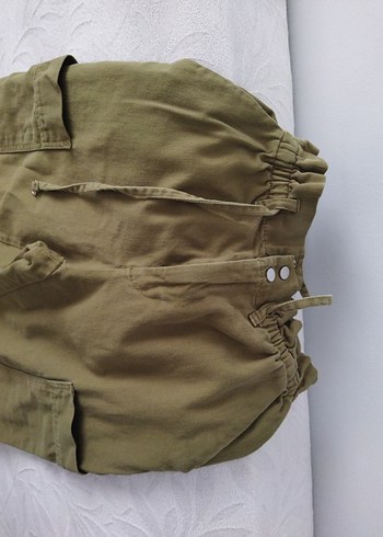 Kadın Haki Keten Midi Kemerli Pantolon - Görsel 2