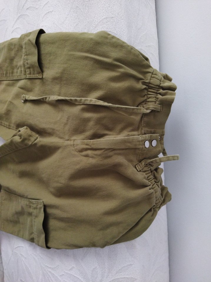 Kadın Haki Keten Midi Kemerli Pantolon - Görsel 2