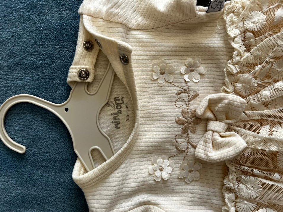Miniborn Beyaz Nakışlı Uzun Kollu Bebek Kıyafet Seti - Görsel 3