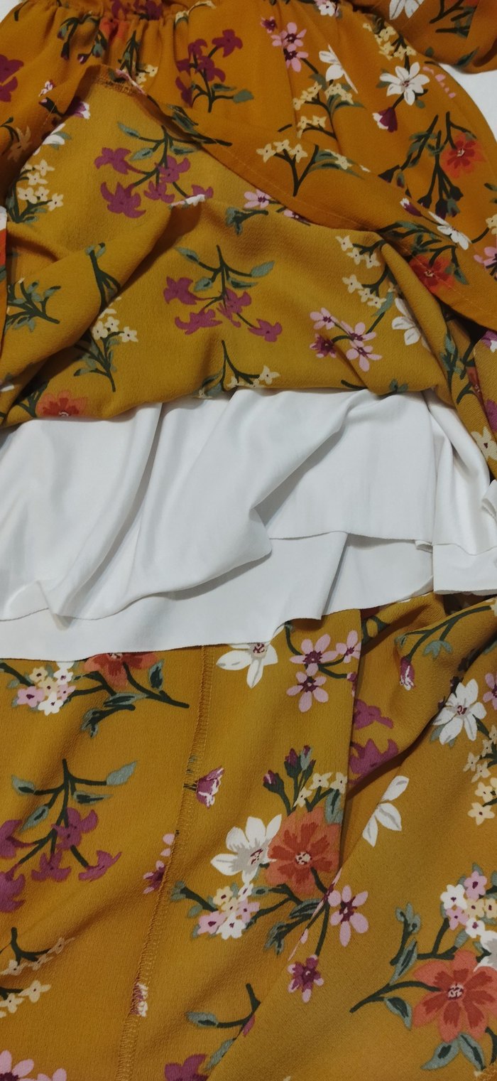 Sarı, V Yakalı, Çiçek Desenli Bohem Midi Elbise - Görsel 4