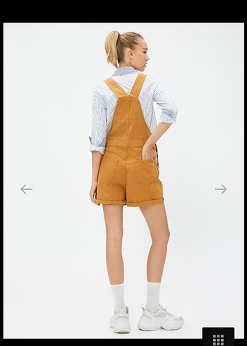 Düğmeli Kahverengi Denim Kısa Tulum - Görsel 2