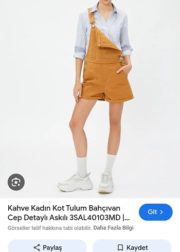 Düğmeli Kahverengi Denim Kısa Tulum - Görsel 5