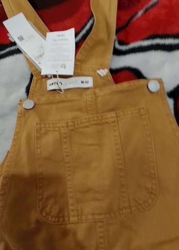 Düğmeli Kahverengi Denim Kısa Tulum - Görsel 6