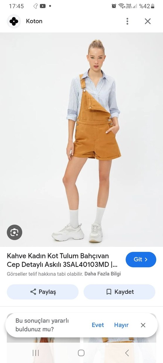 Düğmeli Kahverengi Denim Kısa Tulum - Görsel 5