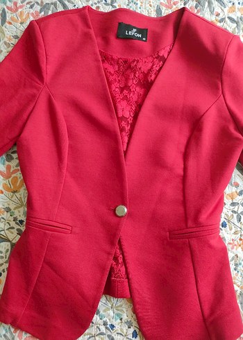 40 Beden Kırmızı Düğmeli Kadın Blazer Ceket