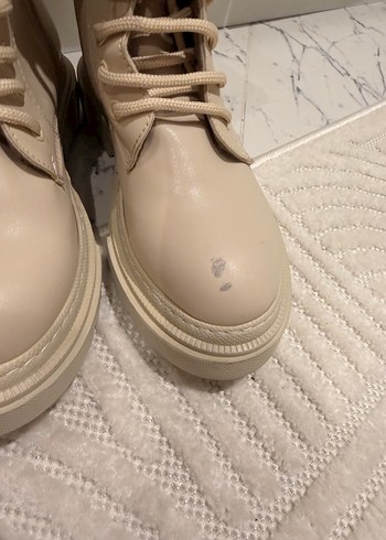 Bej Deri Bağcıklı Dizüstü Kadın Çizme - Görsel 2