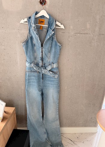 Kadın Kot Tulum, Kemerli, Straplez, Kolsuz - Görsel 7