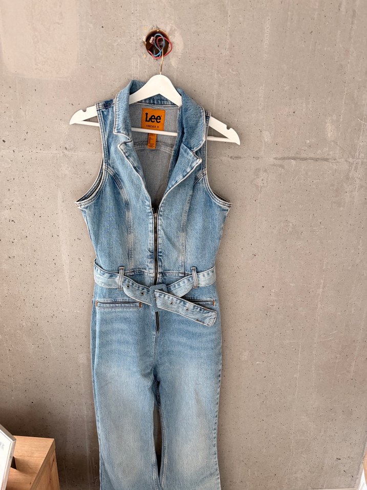 Kadın Kot Tulum, Kemerli, Straplez, Kolsuz - Görsel 5