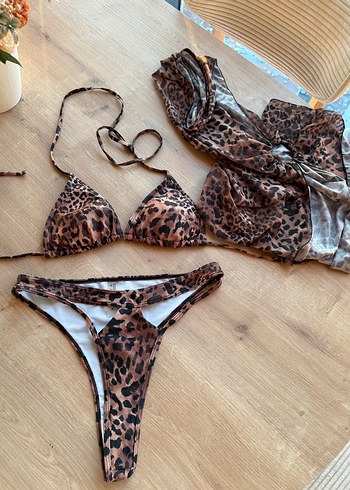 Bohem Leopar Desenli Kadın pareolu bikini takımı - Görsel 7