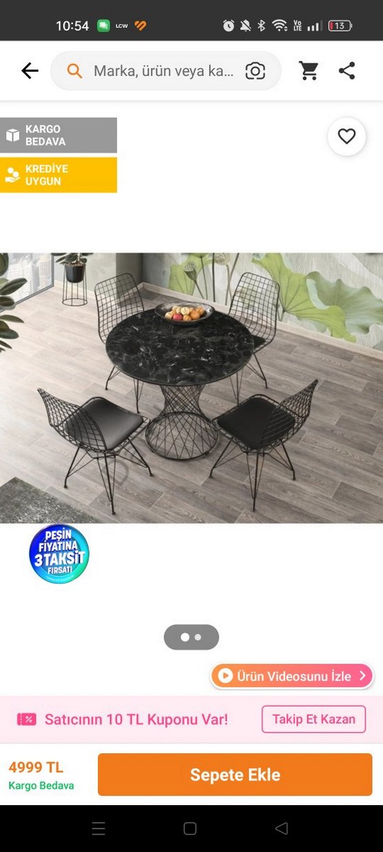 Gri Mermer Desenli Yuvarlak Masa ve Siyah Tel Sandalyeler - Görsel 4