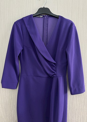 Kümene Mor Drapeli Midi Ofis Elbisesi - Görsel 2