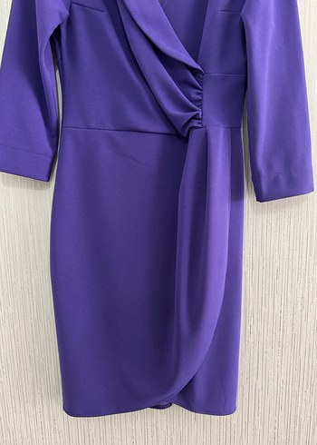 Kümene Mor Drapeli Midi Ofis Elbisesi - Görsel 4