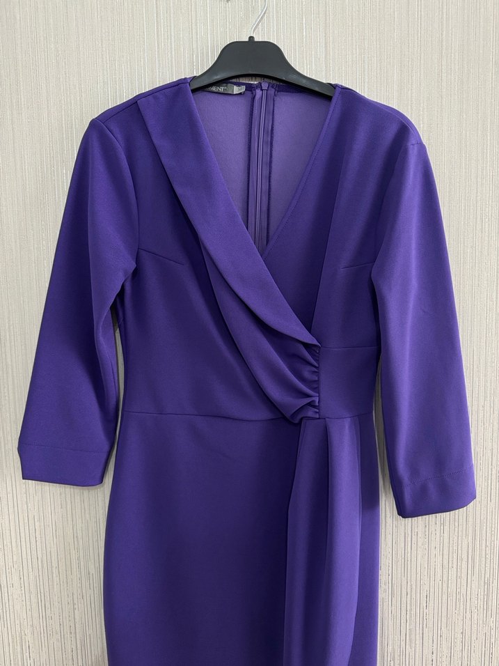 Kümene Mor Drapeli Midi Ofis Elbisesi - Görsel 2