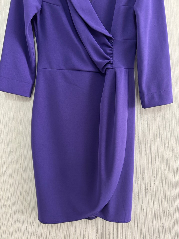 Kümene Mor Drapeli Midi Ofis Elbisesi - Görsel 4