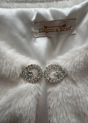 Beyaz broşlu Kürk Detaylı Bolero şal gelin şalı - Görsel 2