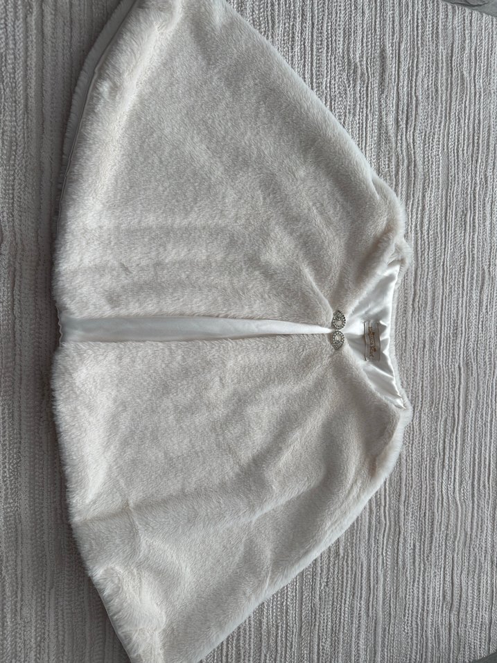 Beyaz broşlu Kürk Detaylı Bolero şal gelin şalı - Görsel 4