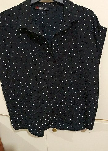 Düğmeli Siyah Puantiyeli Kadın Gömlek - Görsel 5