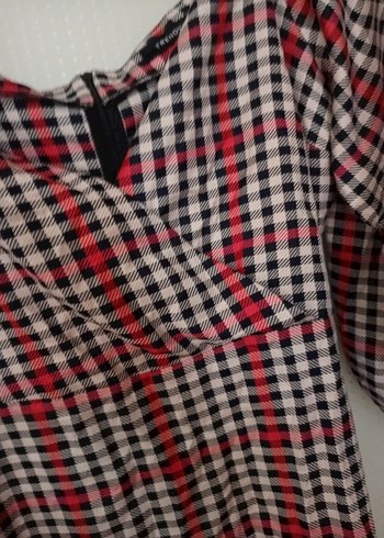 Uzun Kollu, Düğmeli, Renkli Kareli Midi Elbise - Görsel 3