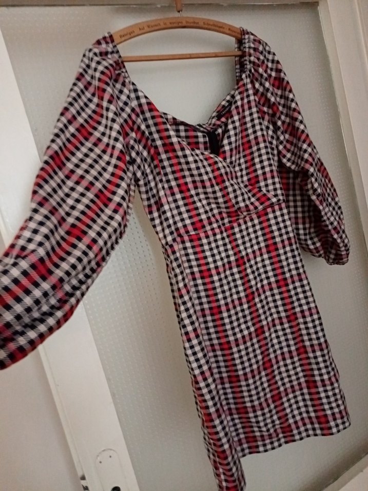 Uzun Kollu, Düğmeli, Renkli Kareli Midi Elbise - Görsel 4