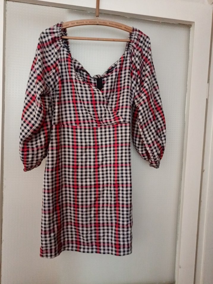 Uzun Kollu, Düğmeli, Renkli Kareli Midi Elbise - Görsel 5