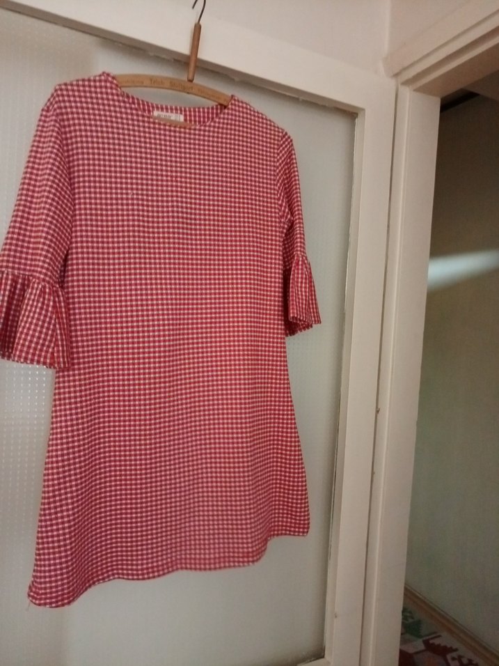 Kırmızı Kareli elbise - Görsel 4