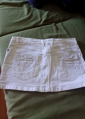 Beyaz Midi Keten Kadın Etek - Görsel 3