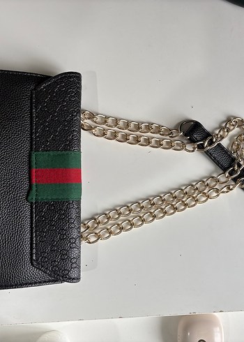 Zincir Detaylı Siyah Deri Yılan Desenli Kadın Çanta - Görsel 2