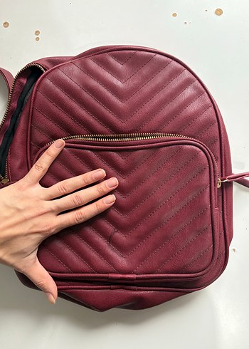 Bordo Deri Fermuarlı Sırt Çantası - Görsel 3