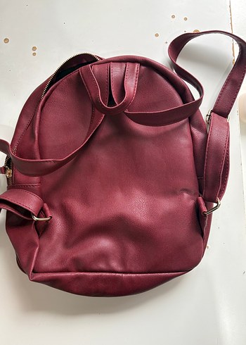 Bordo Deri Fermuarlı Sırt Çantası - Görsel 2