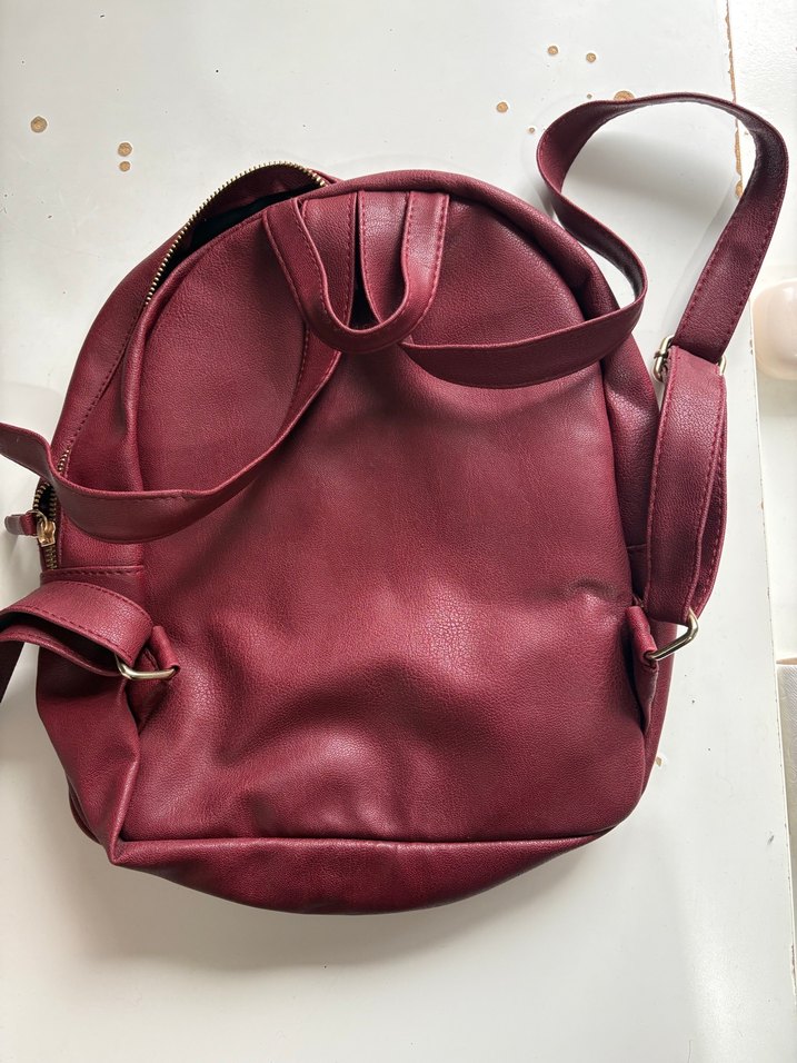 Bordo Deri Fermuarlı Sırt Çantası - Görsel 2