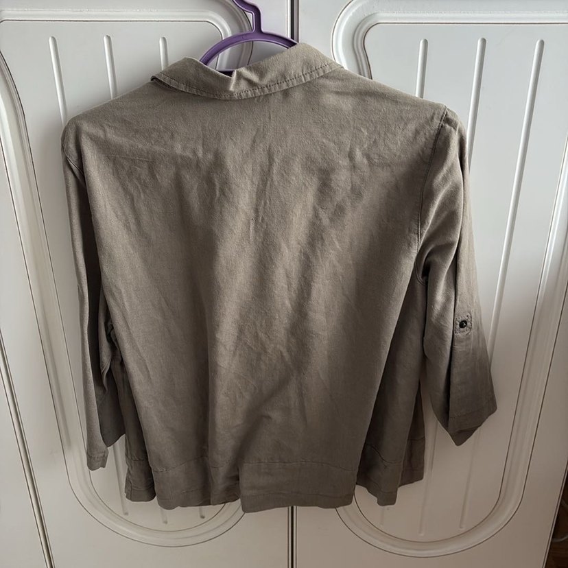 Haki Kadın Keten Gömlek - Görsel 2