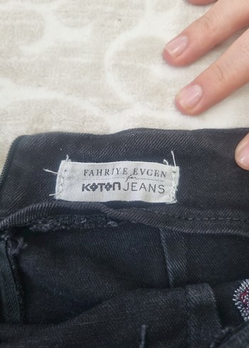 Nakışlı Boncuklu Koyu Renk Kot Etek - Görsel 2